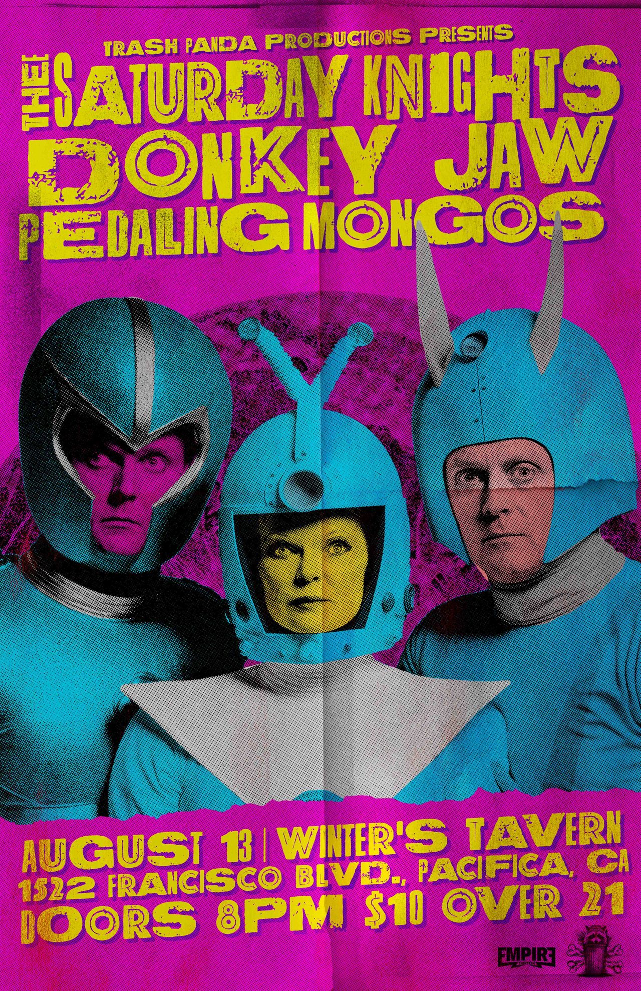 Flyer for Thee Saturday Knights, Donkey Jaw and Pedaling Mongos at Winters Tavern.
